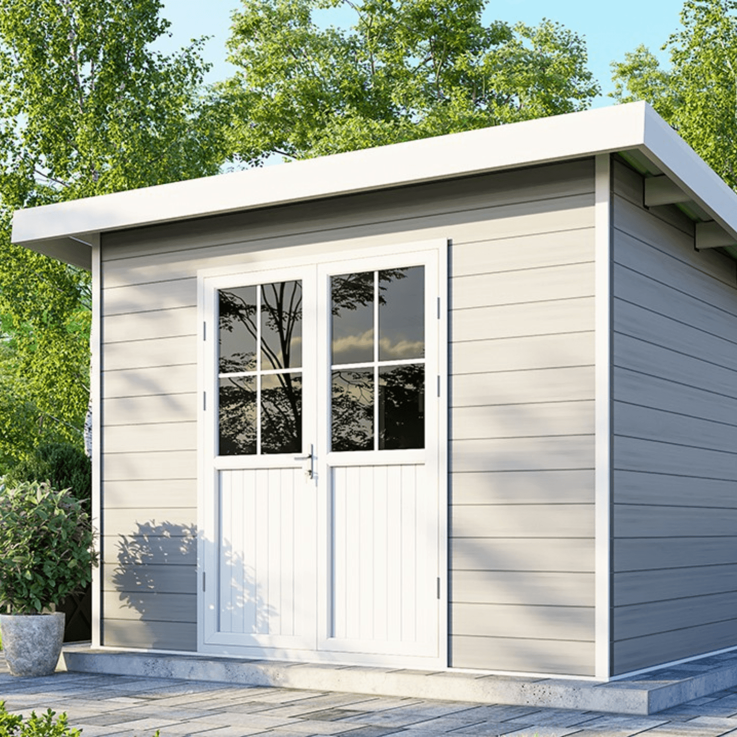 Abri de jardin composite SINTRA – 9 m2 gris clair – Prix usine – DESTOCKAGE — vue 1