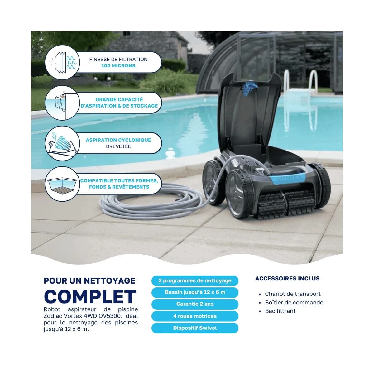 Zodiac Robot piscine Zodiac Vortex 4WD OV5300 Swivel – Prix Destockage — vue 2